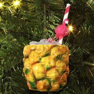 Pina Colada Pineapple Cocktail Flamingo Ornament ~ Christmas Wondershop * NEW